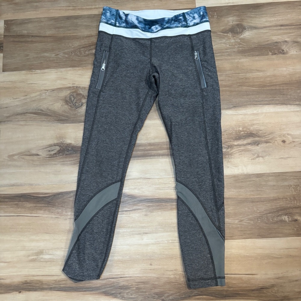 Lululemon Tight Stuff Crop Leggings Size 4 Gray Blue Tie Dye Yoga Pants Heather